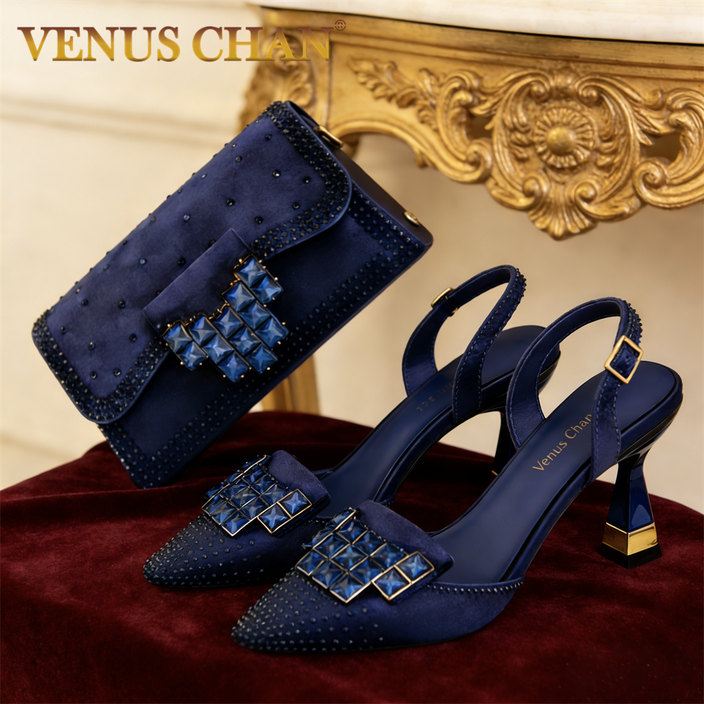 Women'S Shoes Navy Blue - Mineral Blue Rhinestone High Heel Shoes