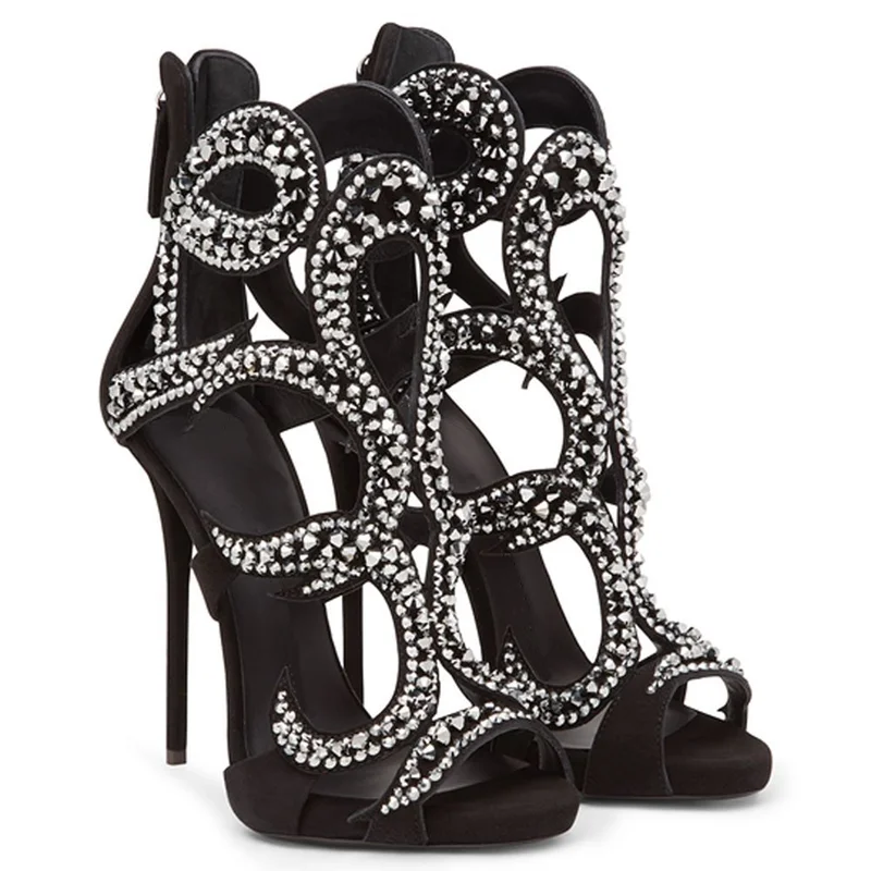 Women Shoes Zipper - Shiny Ctrstal Mixed Colors Stiletto Sandals