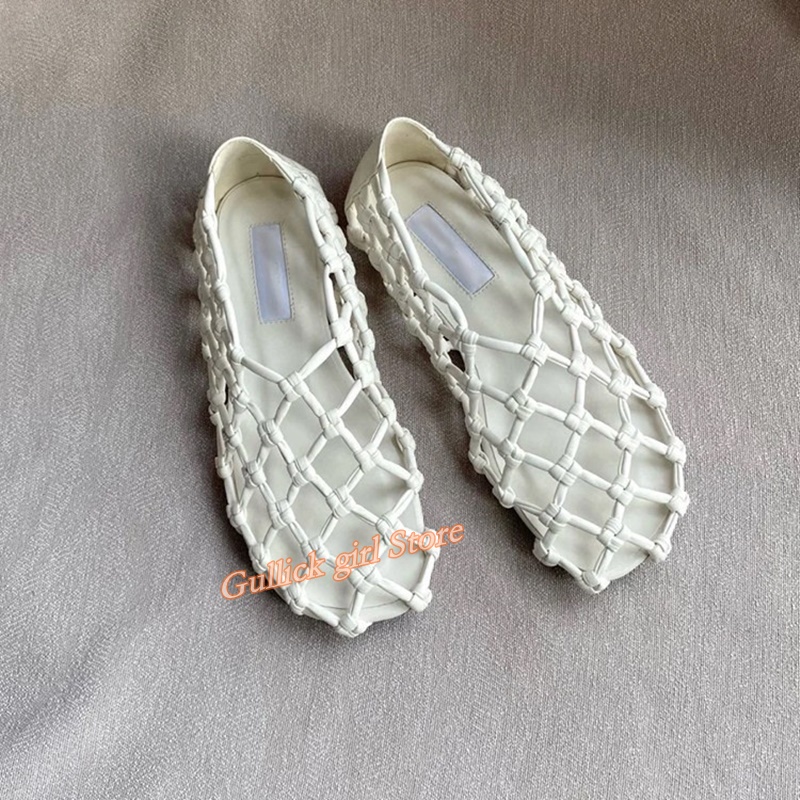 Women Shoes Model - French Woven Mesh Hollow flat Sandals