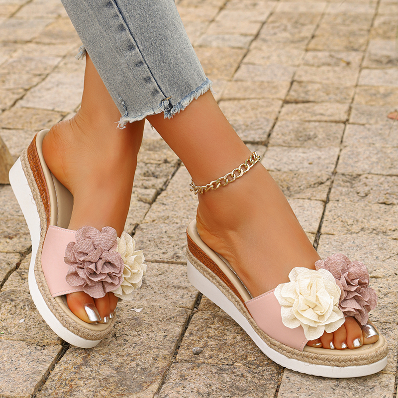 Women's Pink Flower Decor Plat - Espadrille Wedge Shoes incelemesi ve fiyatı