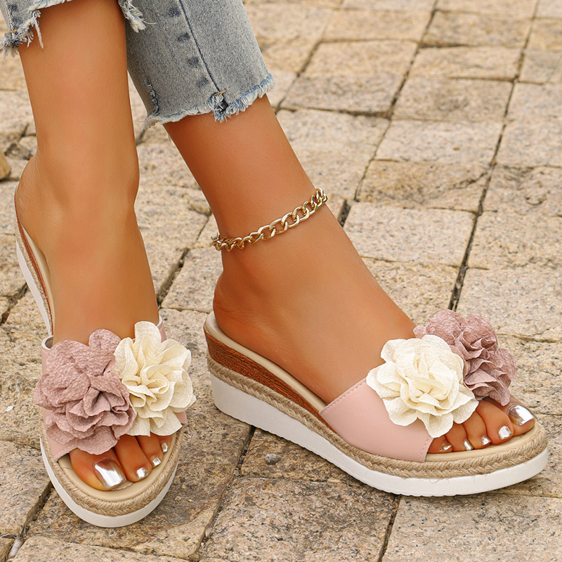 Women's Pink Flower Decor Plat - Espadrille Wedge Shoes incelemesi ve fiyatı