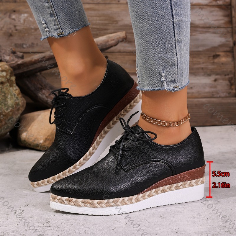 Leather Lace-Up Women's Wedge  - Espadrille Wedge Shoes incelemesi ve fiyatı