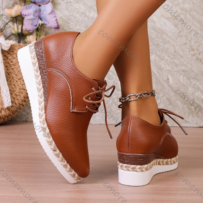Leather Lace-Up Women's Wedge  - Espadrille Wedge Shoes incelemesi ve fiyatı