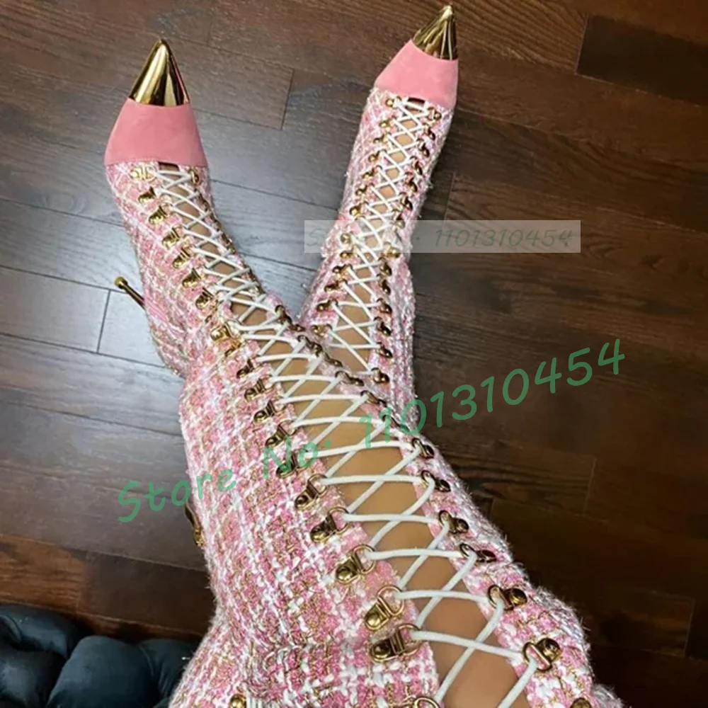 Pink Plaid Hollow Tall Boots W - Sock Boot Women incelemesi ve fiyatı