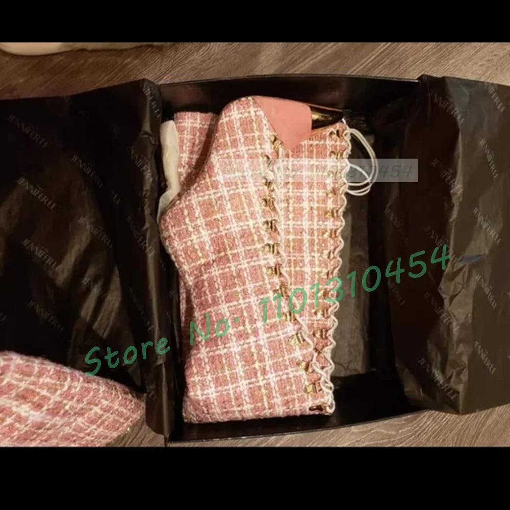 Pink Plaid Hollow Tall Boots W - Sock Boot Women incelemesi ve fiyatı