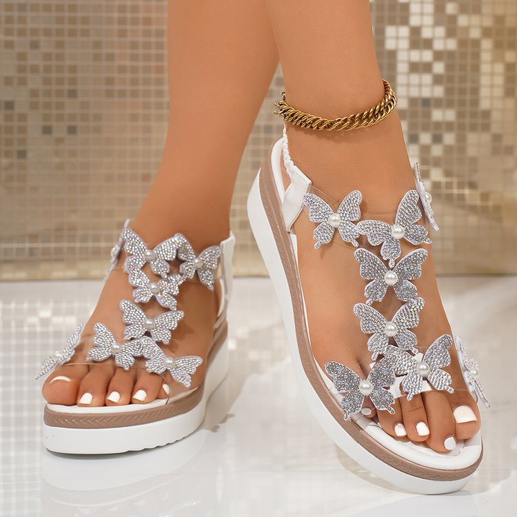 Blue Crystal Butterfly Sandals - Women'S Shoes Navy Blue incelemesi ve fiyatı