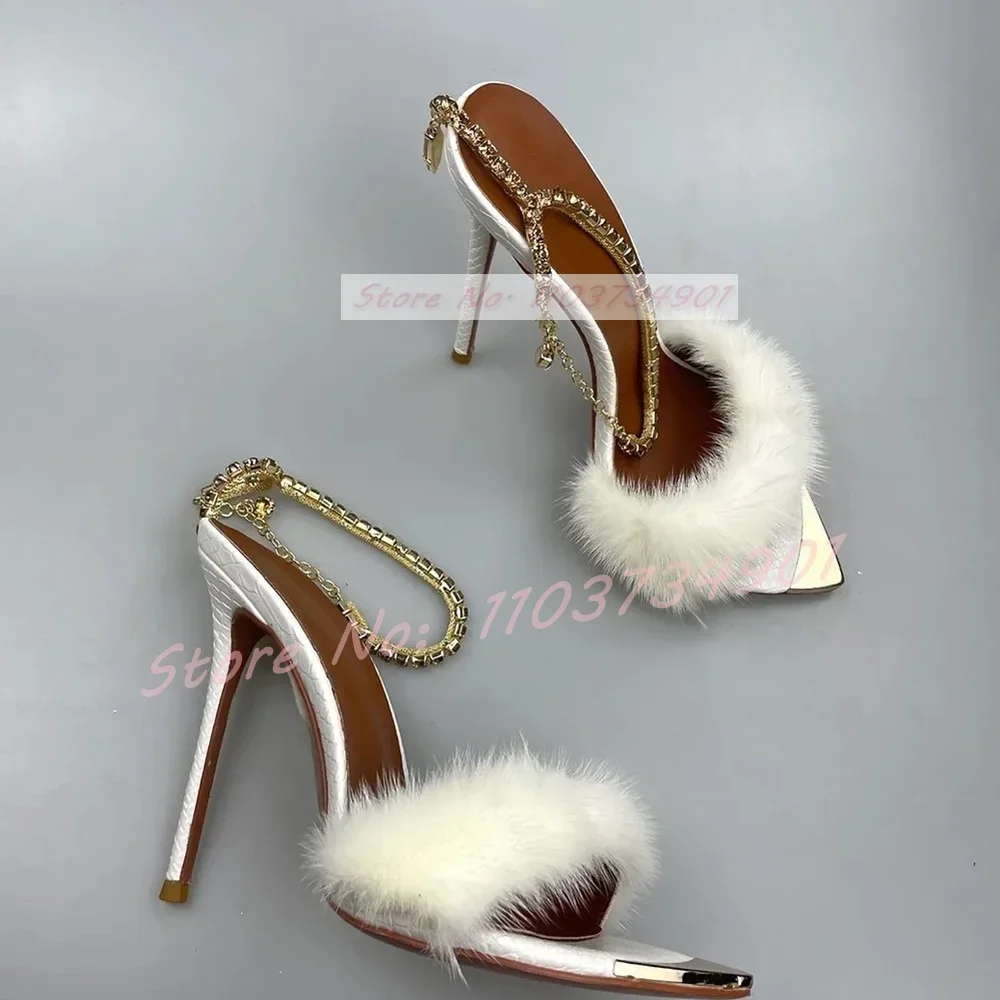White Furry Crystals Chain Ank - Women'S Shoes Trendy incelemesi ve fiyatı