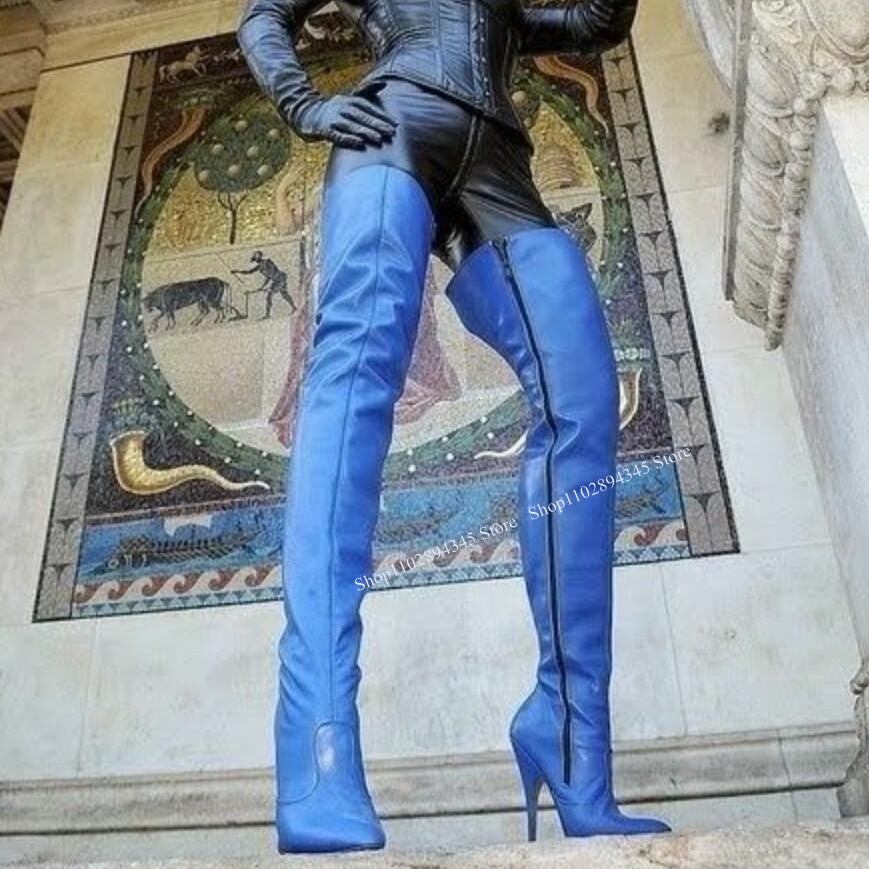 Blue Zipper Over Knee High Boo - Women'S Shoes Navy Blue incelemesi ve fiyatı