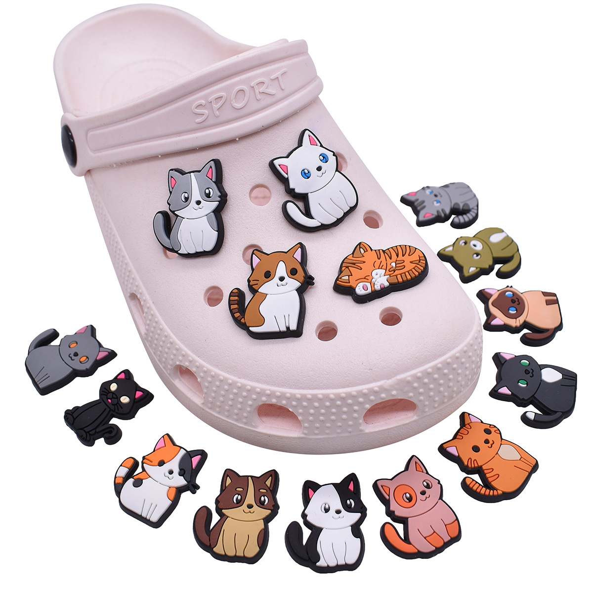 1Pcs PVC Cute Cats Shoes Charm - Croc Style Clog incelemesi ve fiyatı