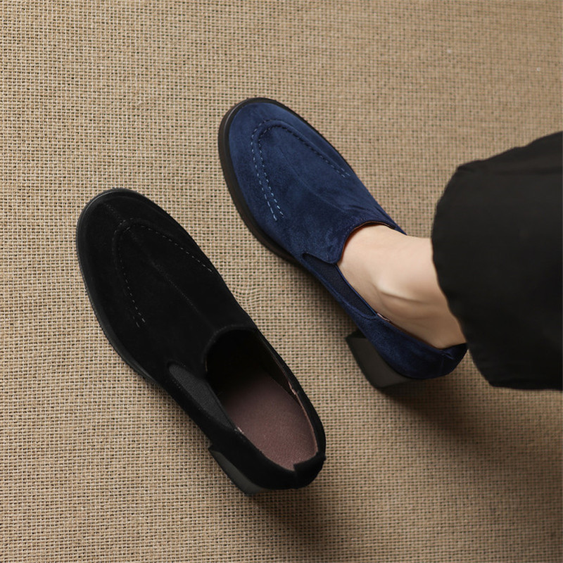 New Spring/Autumn Sheep Suede  - Women'S Shoes Navy Blue incelemesi ve fiyatı